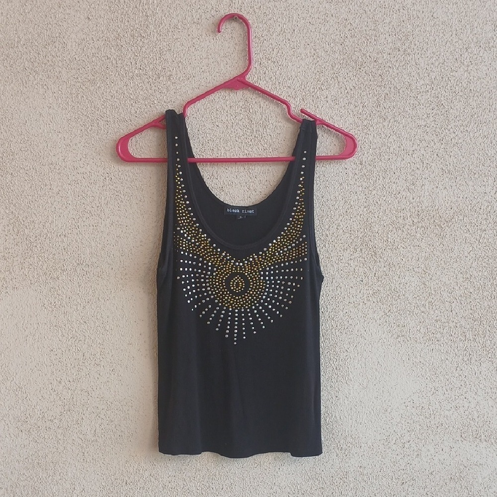 Make Offer! Black Rivet Black and Gold Embellished Sleeveless Tank Top